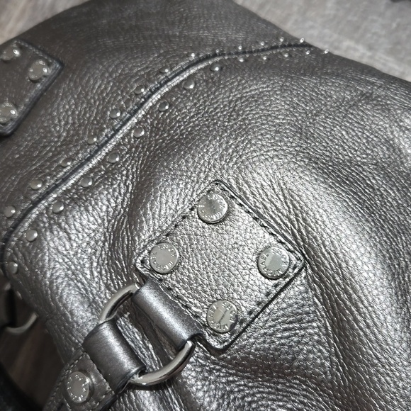 Michael Kors Altor Metallic Gray Leather Studded Top Handle Y2K Satchel - Picture 8 of 15